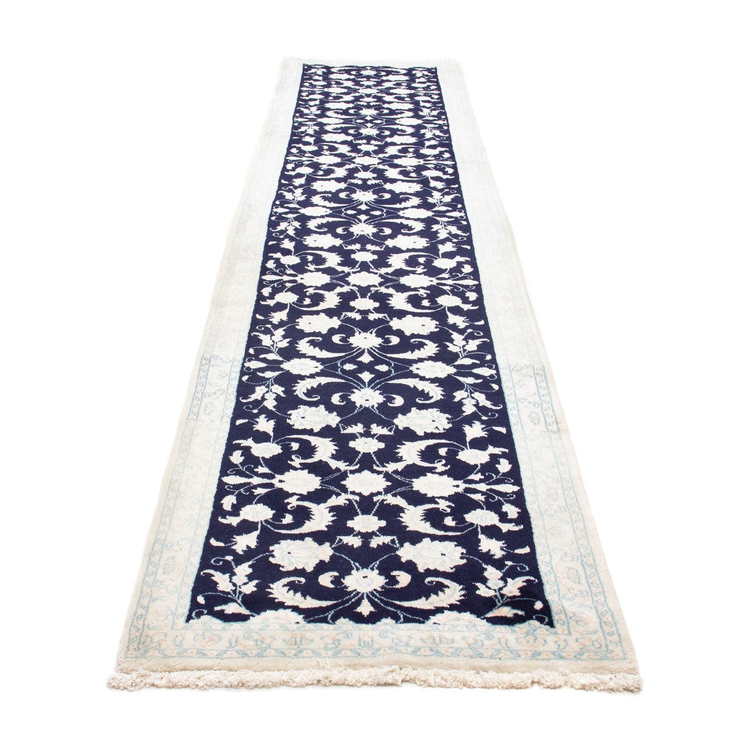 Alfombra de pasillo Alfombra persa - Nain - 393 x 83 cm - azul oscuro