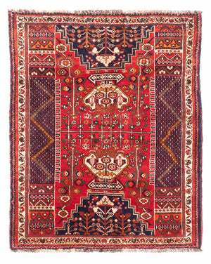 Alfombra persa - Nómada - 135 x 107 cm - rojo oscuro