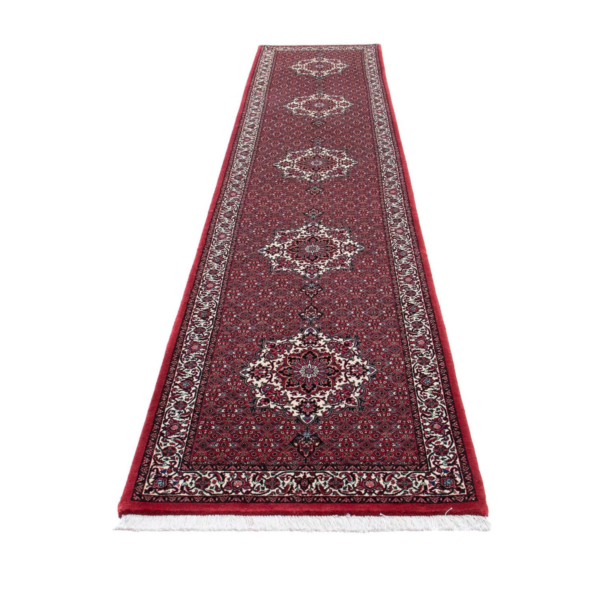 Alfombra de pasillo Alfombra persa - Bidjar - 398 x 83 cm - rojo oscuro