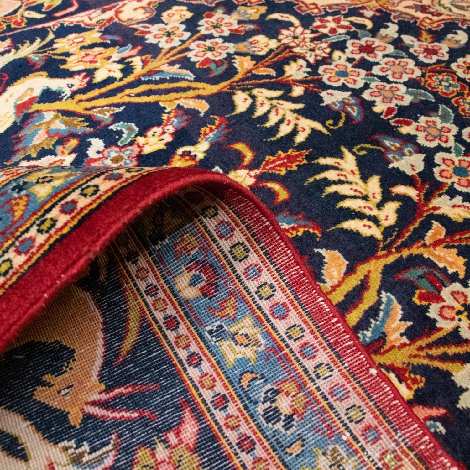 Alfombra persa - Ghom - 217 x 134 cm - azul oscuro