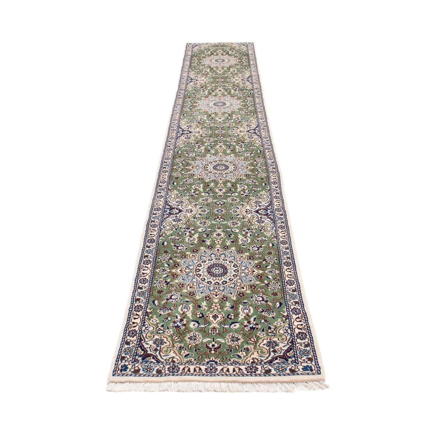 Alfombra de pasillo Alfombra Persa - Nain - Real - 410 x 62 cm - verde