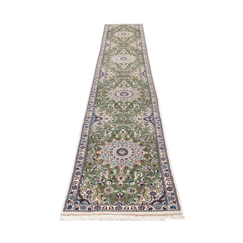 Alfombra de pasillo Alfombra Persa - Nain - Real - 410 x 62 cm - verde