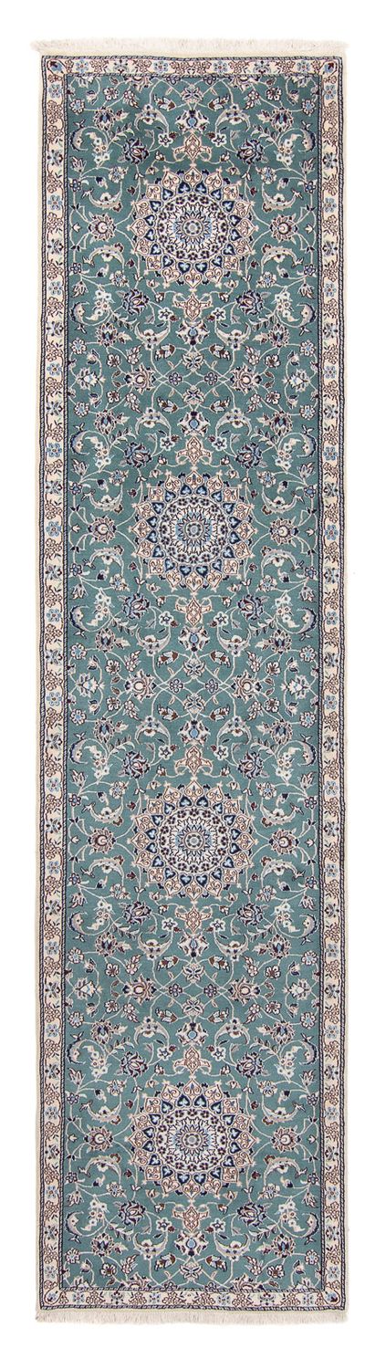 Alfombra de pasillo Alfombra Persa - Nain - Real - 394 x 88 cm - azul claro