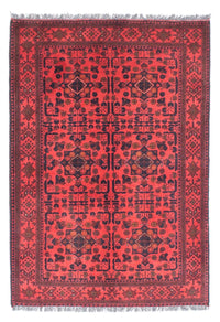 Alfombra afgana - Kunduz - 149 x 103 cm - rojo oscuro