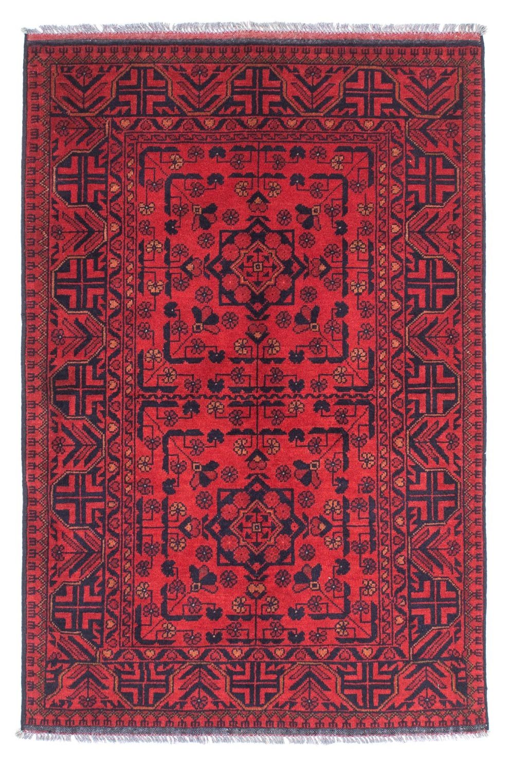 Alfombra afgana - Kunduz - 144 x 98 cm - rojo oscuro