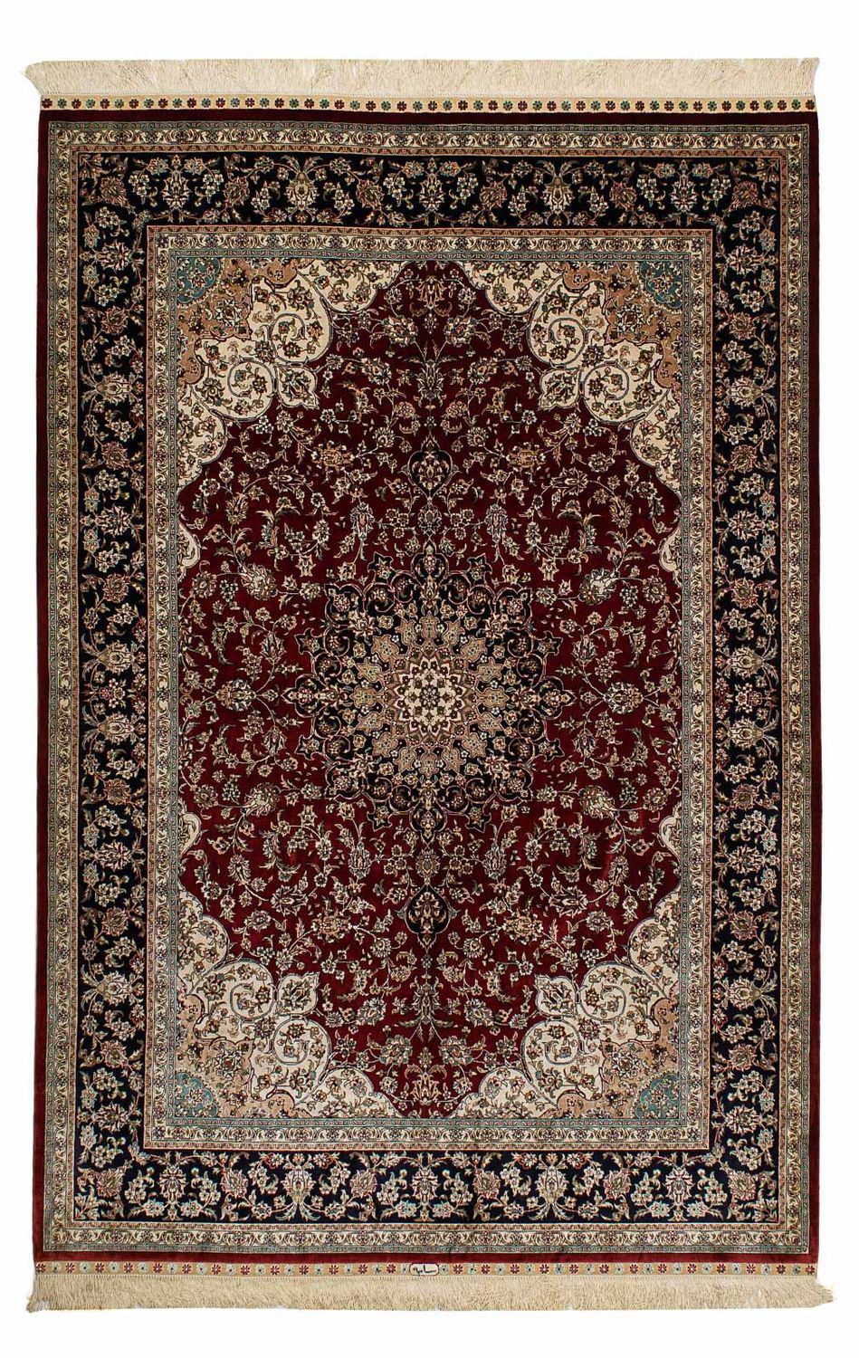 Alfombra de seda - Seda china - 198 x 137 cm - rojo oscuro