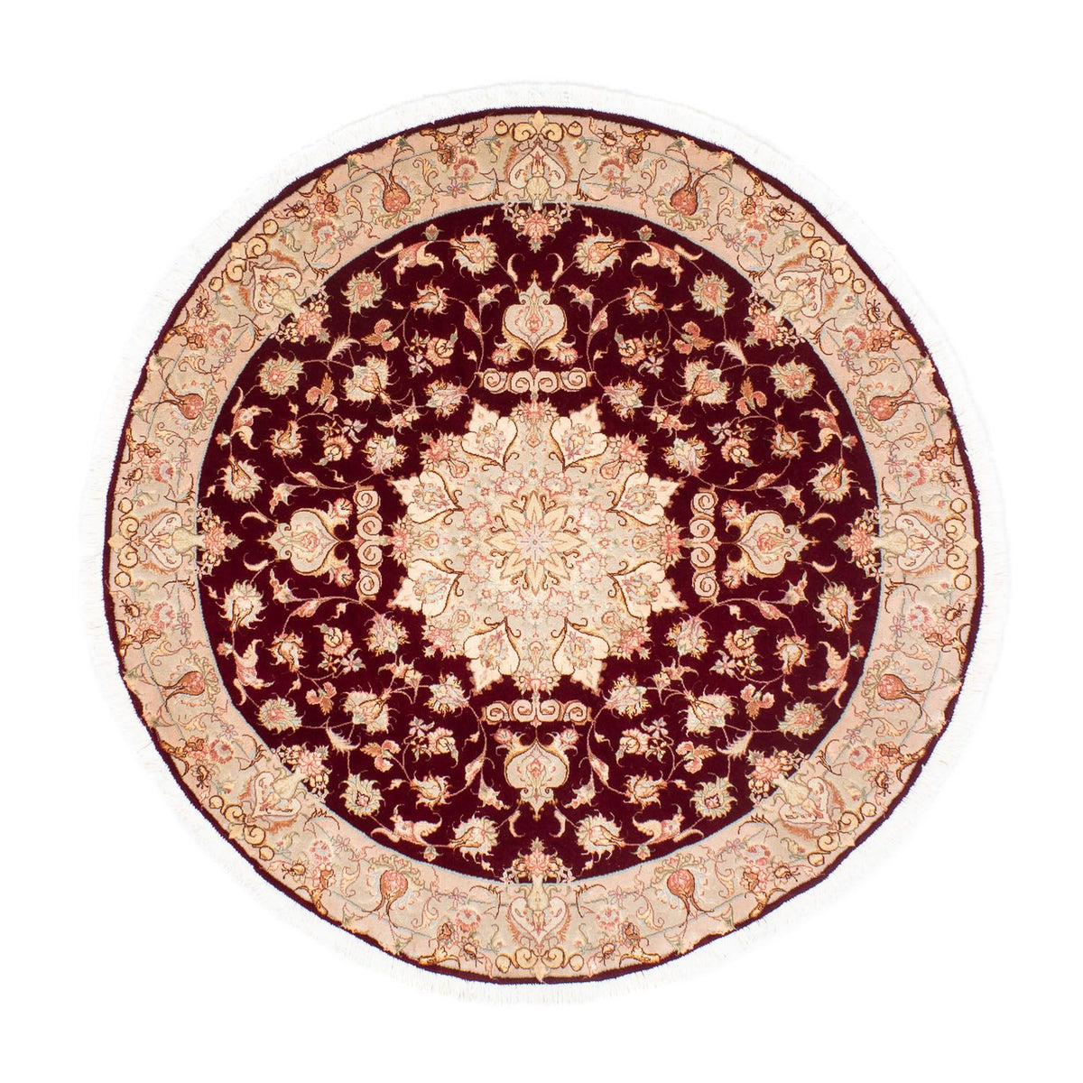 Alfombra Persa - Tabriz - Real redondo  - 150 x 150 cm - rojo oscuro
