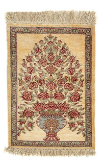 Alfombra de seda - Ghom Seda - Prima - 41 x 31 cm - beige