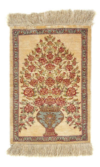 Alfombra de seda - Ghom Seda - Prima - 42 x 31 cm - beige