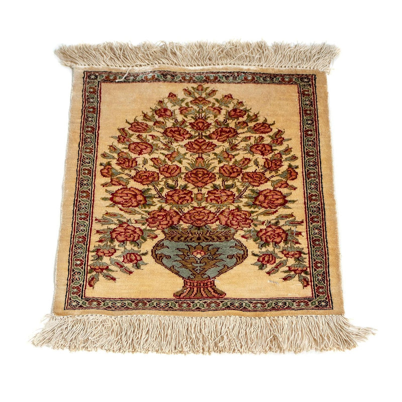 Alfombra de seda - Ghom Seda - Prima - 42 x 31 cm - beige