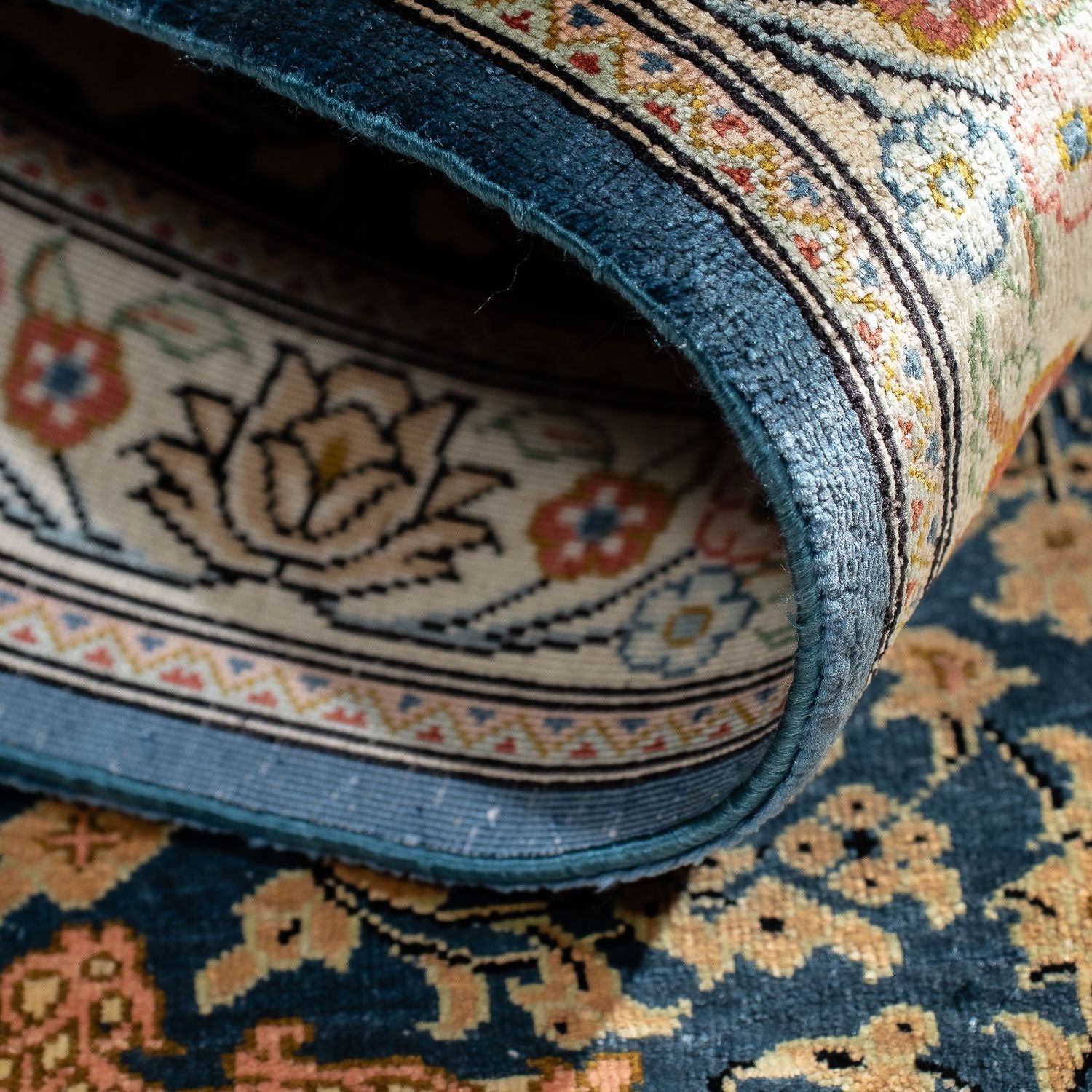Alfombra persa - Ghom - 83 x 58 cm - azul oscuro