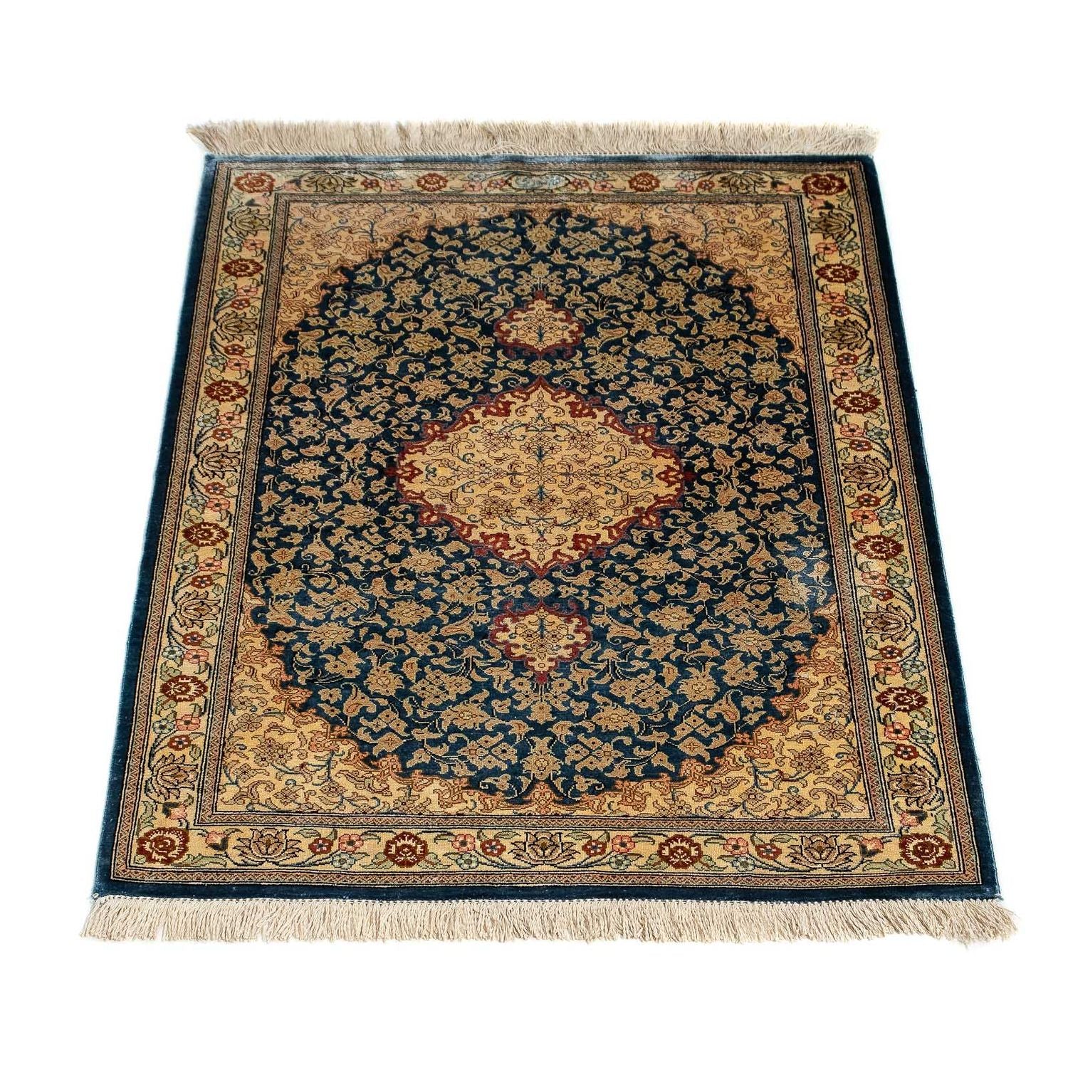 Alfombra persa - Ghom - 83 x 58 cm - azul oscuro