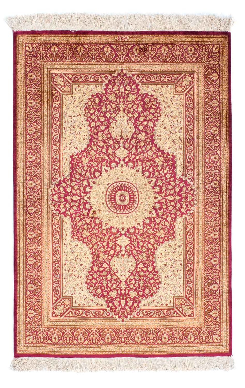 Alfombra persa - Ghom - 143 x 95 cm - rojo oscuro