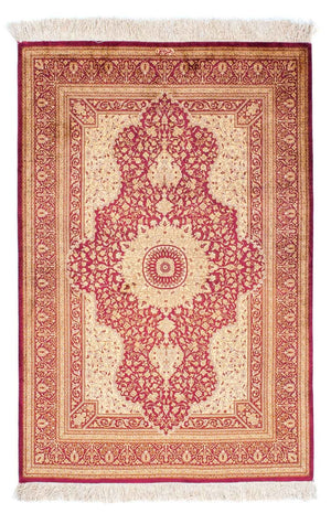 Alfombra persa - Ghom - 143 x 95 cm - rojo oscuro