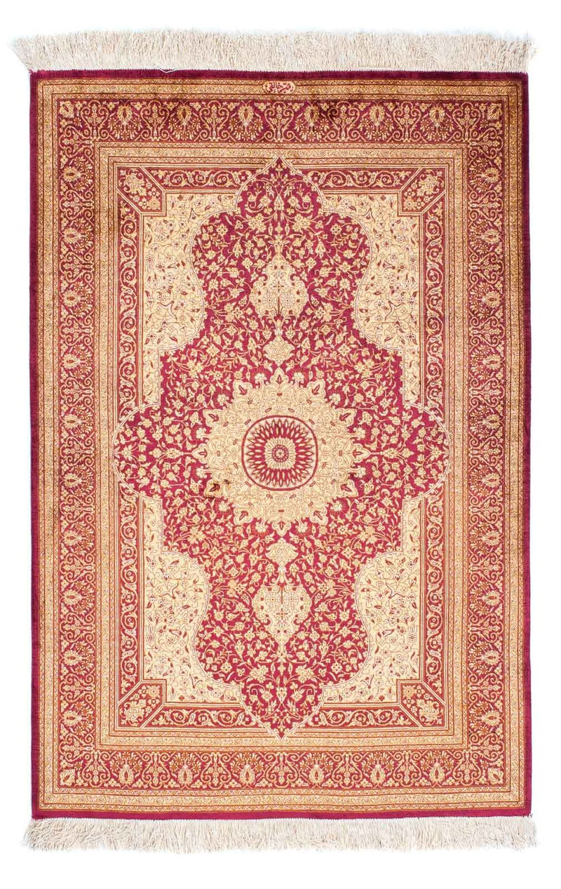 Alfombra persa - Ghom - 143 x 95 cm - rojo oscuro