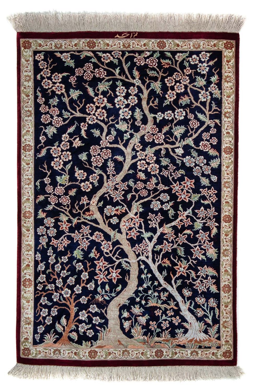 Alfombra persa - Ghom - 87 x 59 cm - azul oscuro