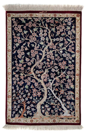 Alfombra persa - Ghom - 87 x 59 cm - azul oscuro