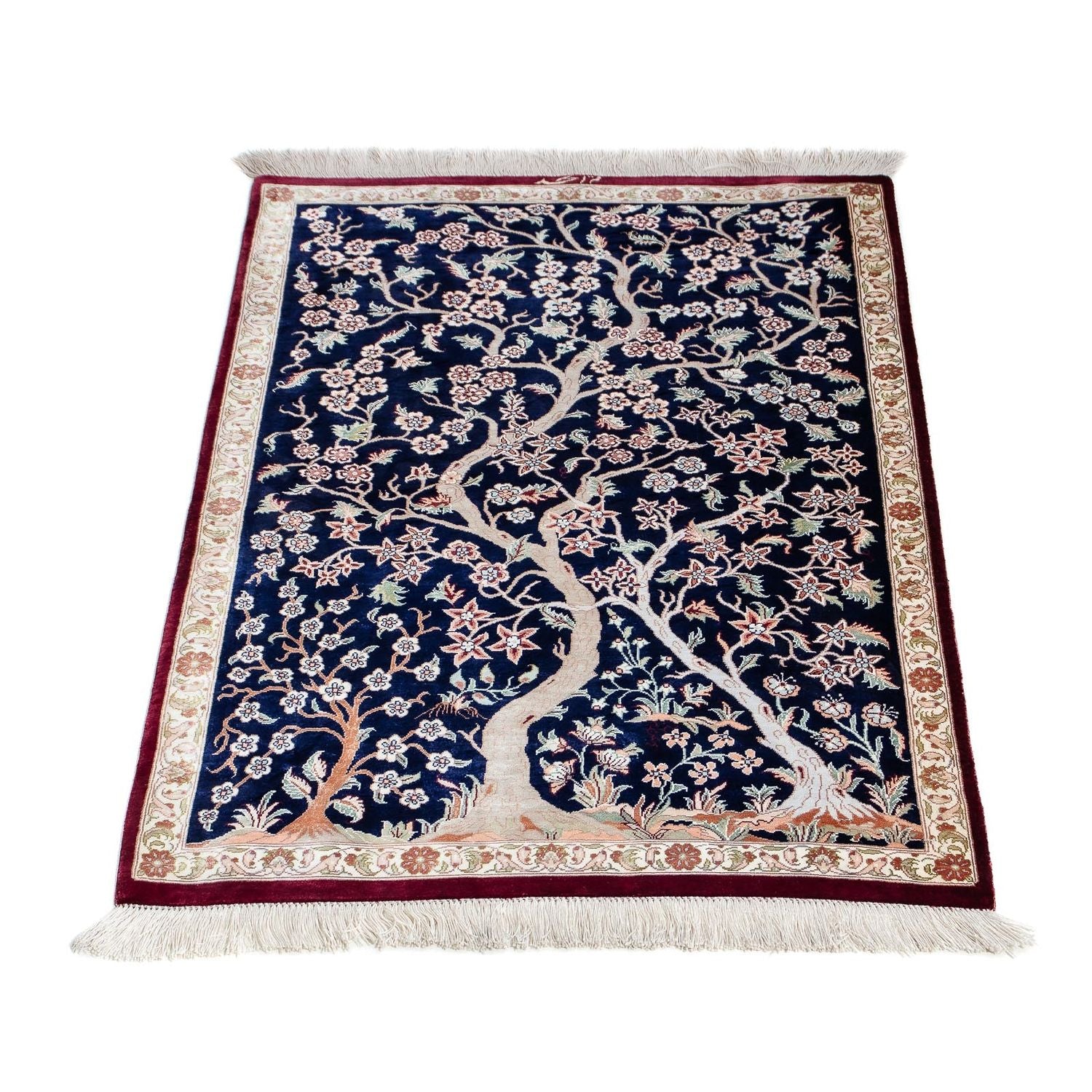 Alfombra persa - Ghom - 87 x 59 cm - azul oscuro