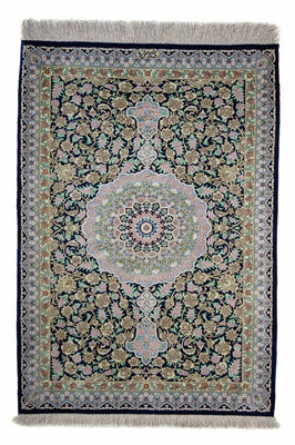 Alfombra persa - Ghom - 88 x 63 cm - azul oscuro