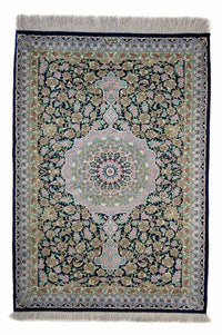 Alfombra persa - Ghom - 88 x 63 cm - azul oscuro