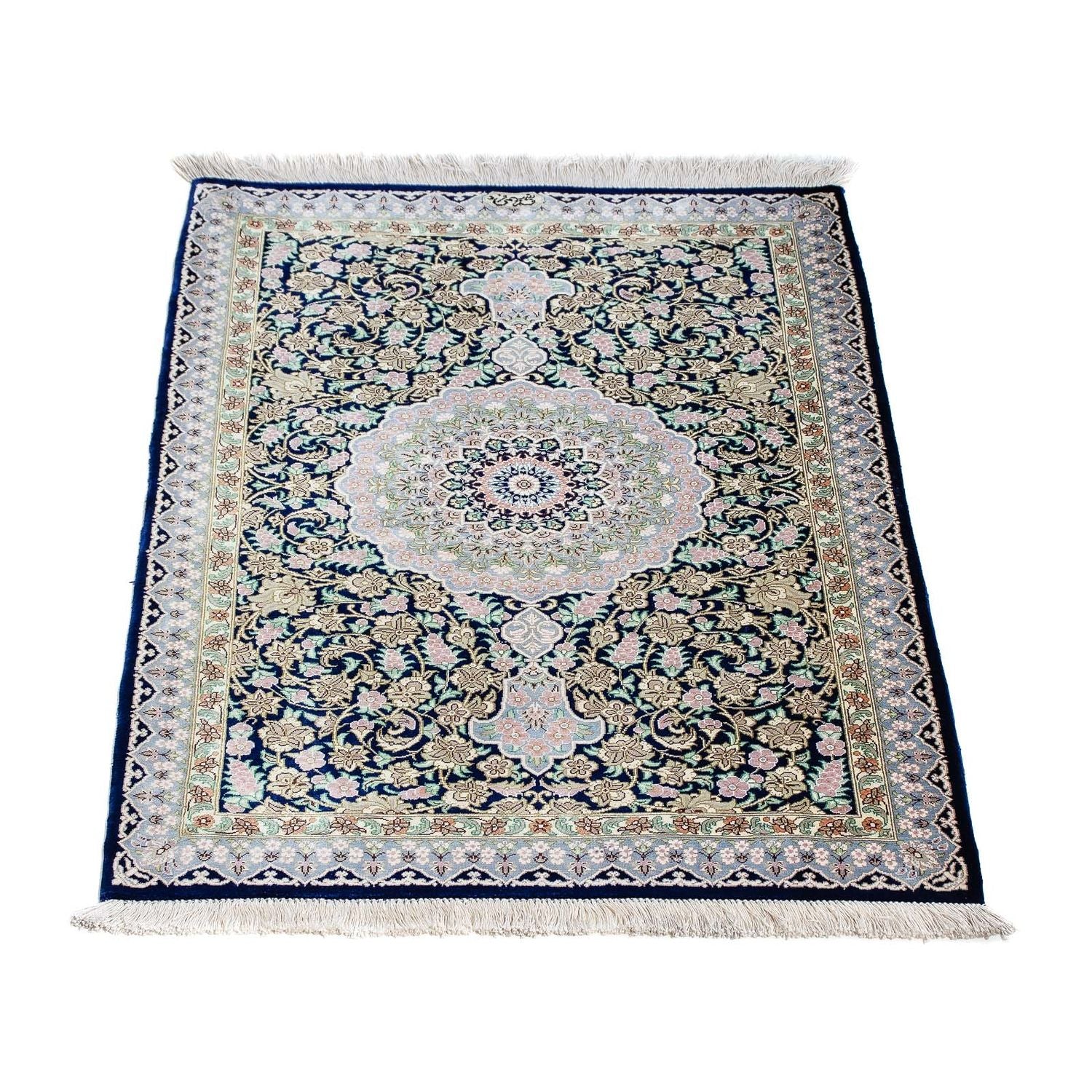 Alfombra persa - Ghom - 88 x 63 cm - azul oscuro