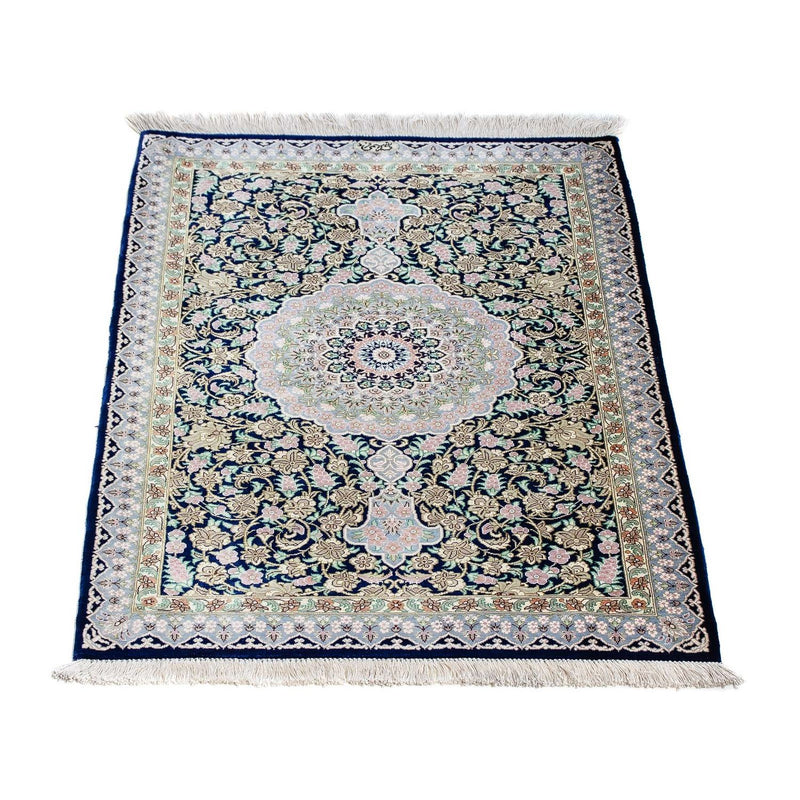 Alfombra persa - Ghom - 88 x 63 cm - azul oscuro