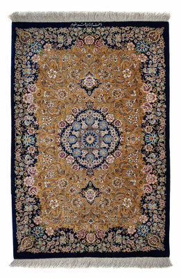 Alfombra persa - Ghom - 91 x 62 cm - azul oscuro