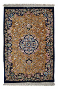 Alfombra persa - Ghom - 91 x 62 cm - azul oscuro