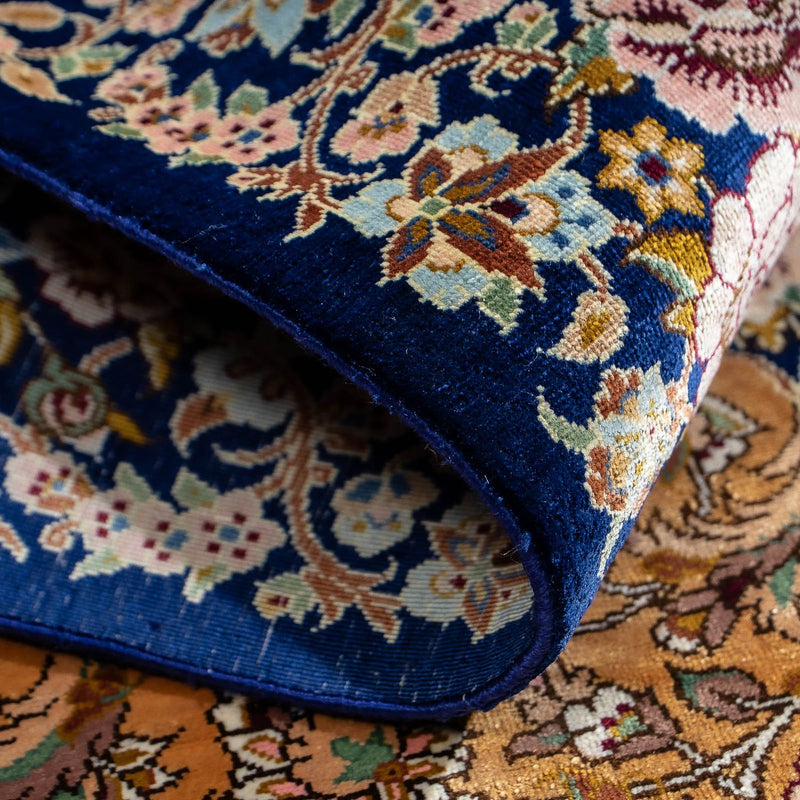 Alfombra persa - Ghom - 91 x 62 cm - azul oscuro