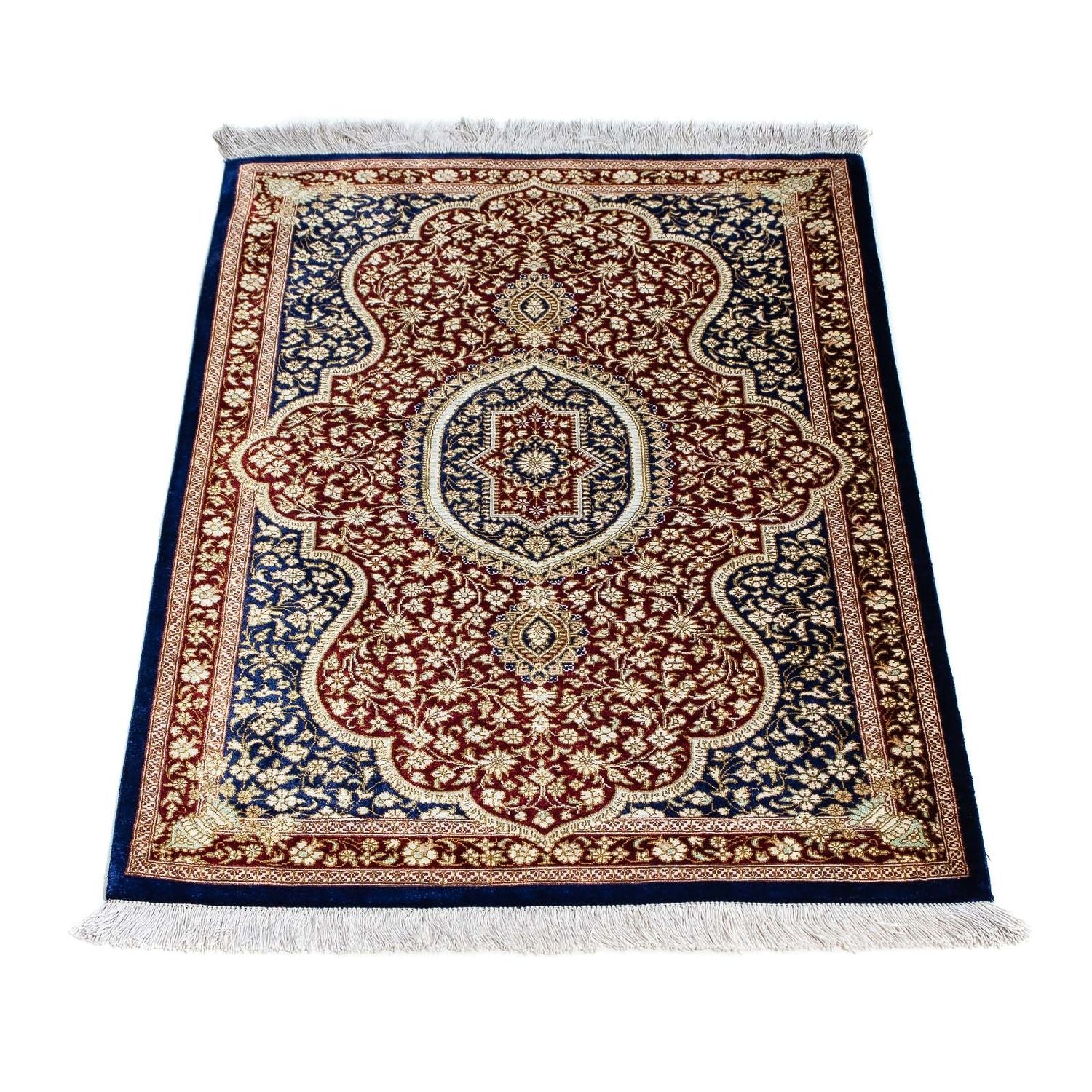 Alfombra persa - Ghom - 93 x 60 cm - azul oscuro