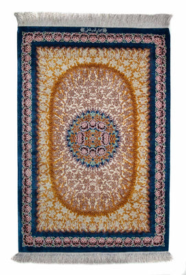 Alfombra de seda - Ghom Seda - Prima - 93 x 60 cm - azul oscuro