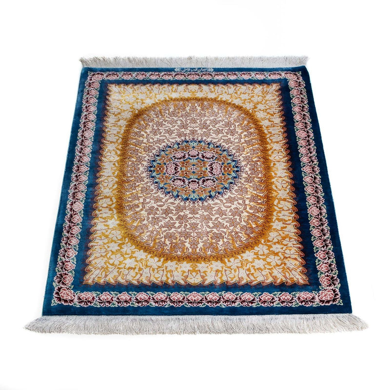 Alfombra de seda - Ghom Seda - Prima - 93 x 60 cm - azul oscuro