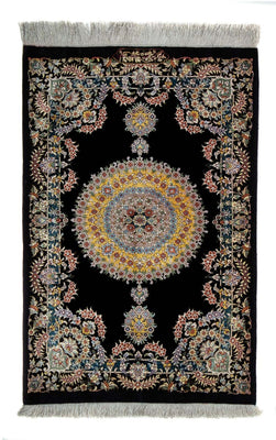 Alfombra persa - Ghom - 89 x 59 cm - azul oscuro