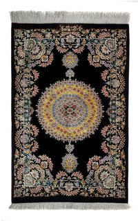 Alfombra persa - Ghom - 89 x 59 cm - azul oscuro