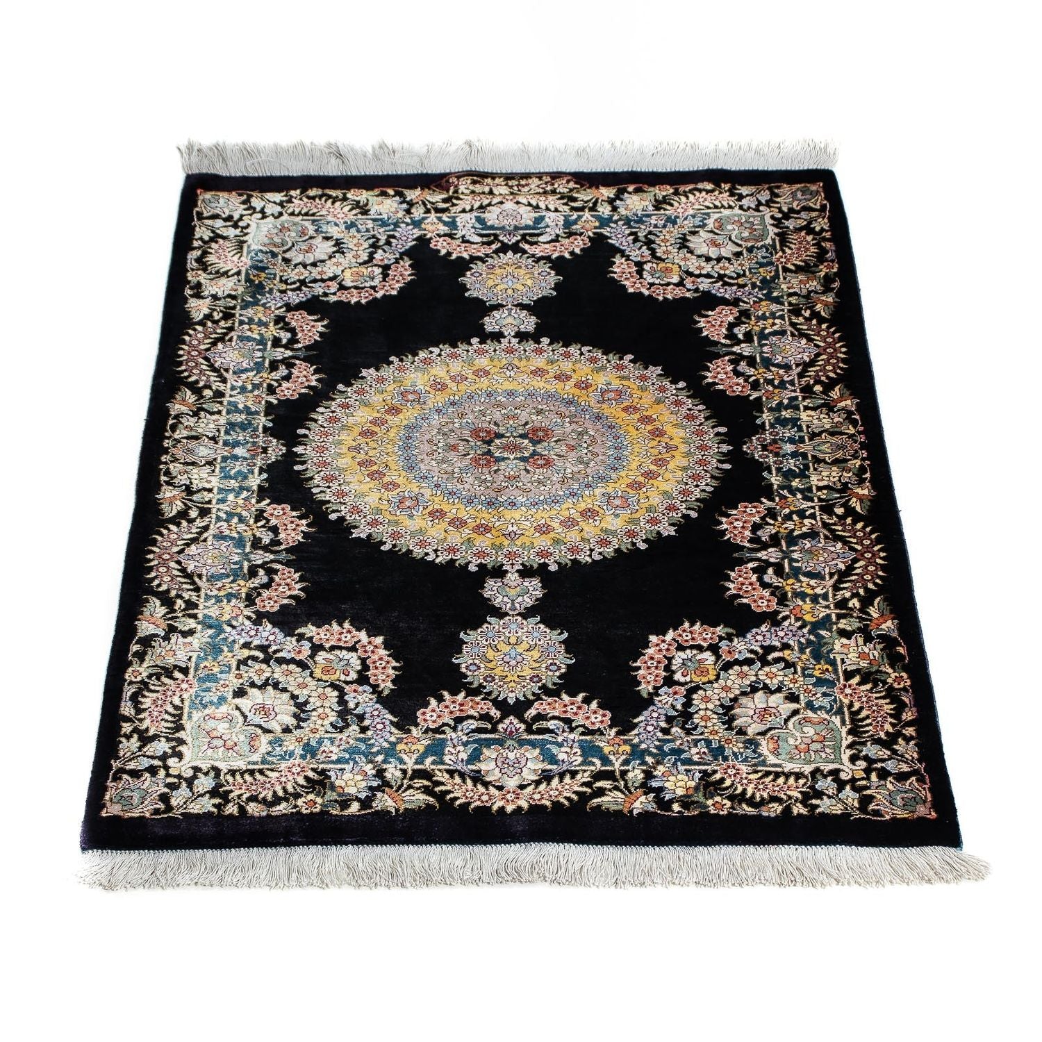 Alfombra persa - Ghom - 89 x 59 cm - azul oscuro