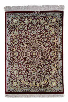 Alfombra persa - Ghom - 78 x 54 cm - rojo oscuro