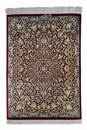 Alfombra persa - Ghom - 78 x 54 cm - rojo oscuro