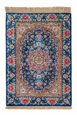 Alfombra persa - Ghom - 80 x 55 cm - azul oscuro