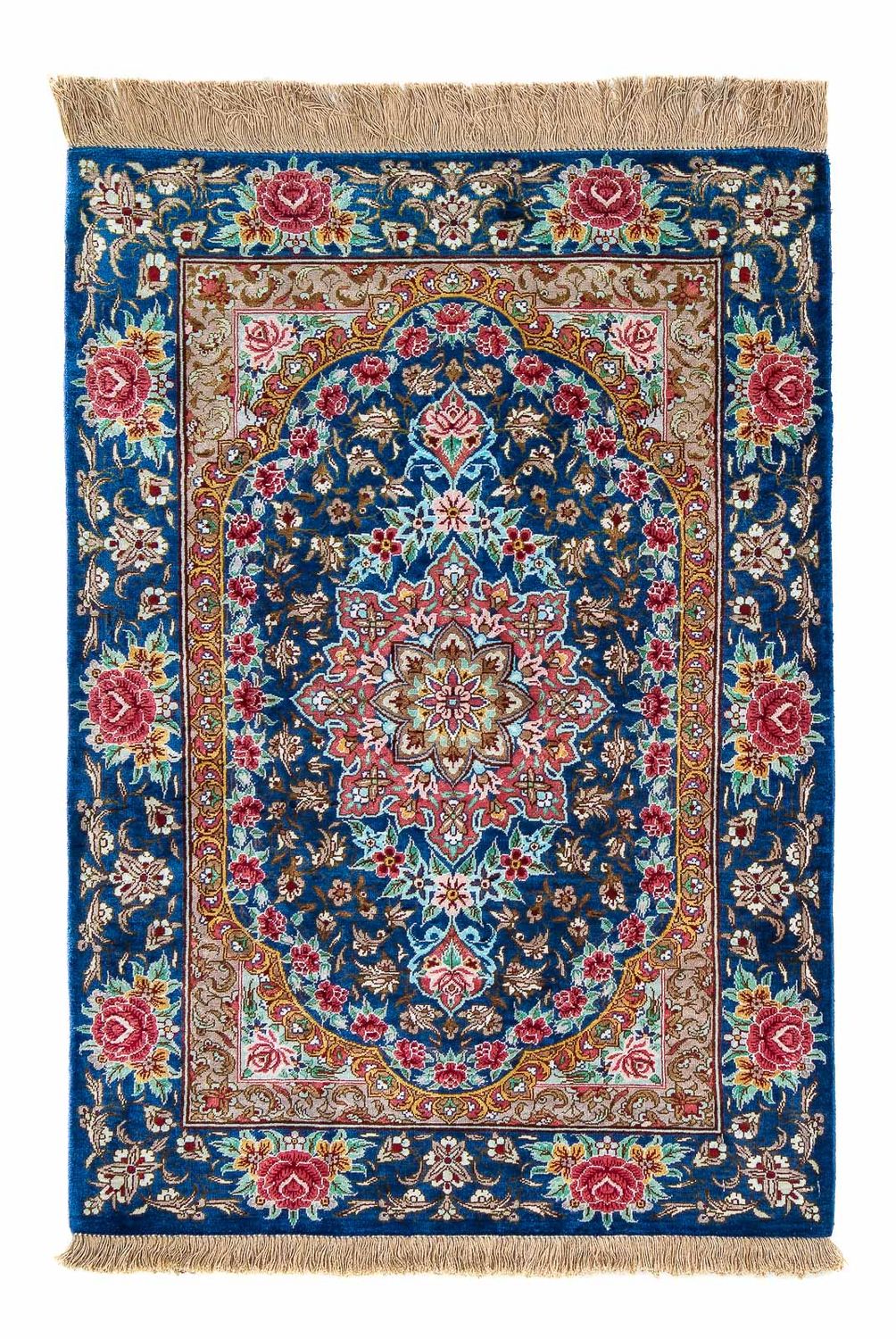 Alfombra persa - Ghom - 80 x 55 cm - azul oscuro