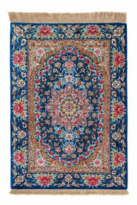 Alfombra persa - Ghom - 80 x 55 cm - azul oscuro