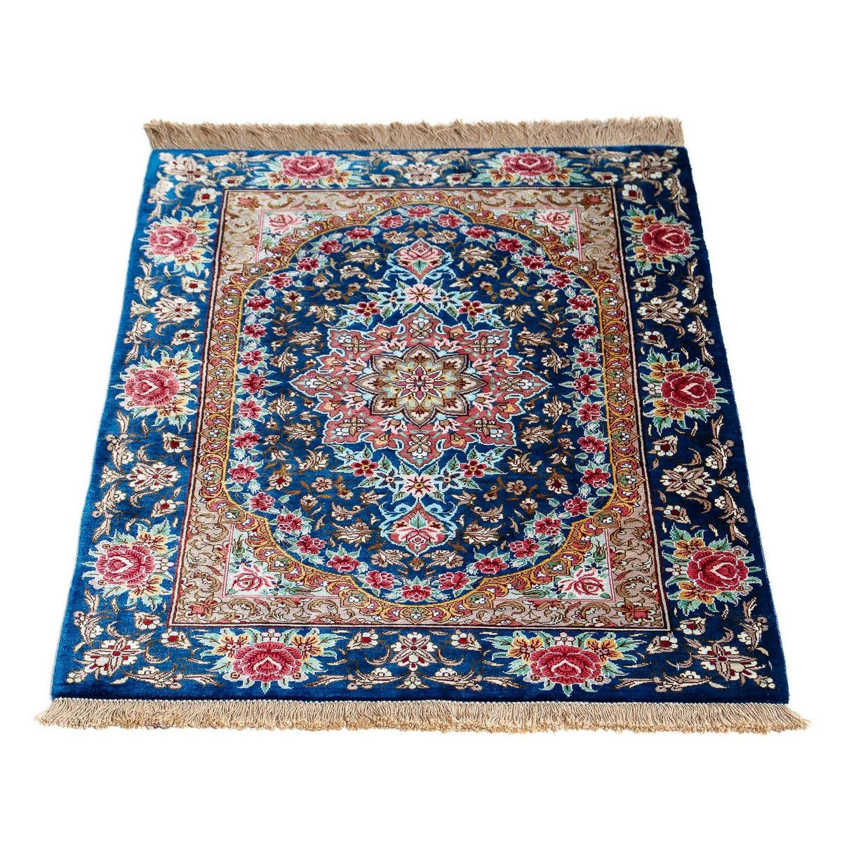 Alfombra persa - Ghom - 80 x 55 cm - azul oscuro
