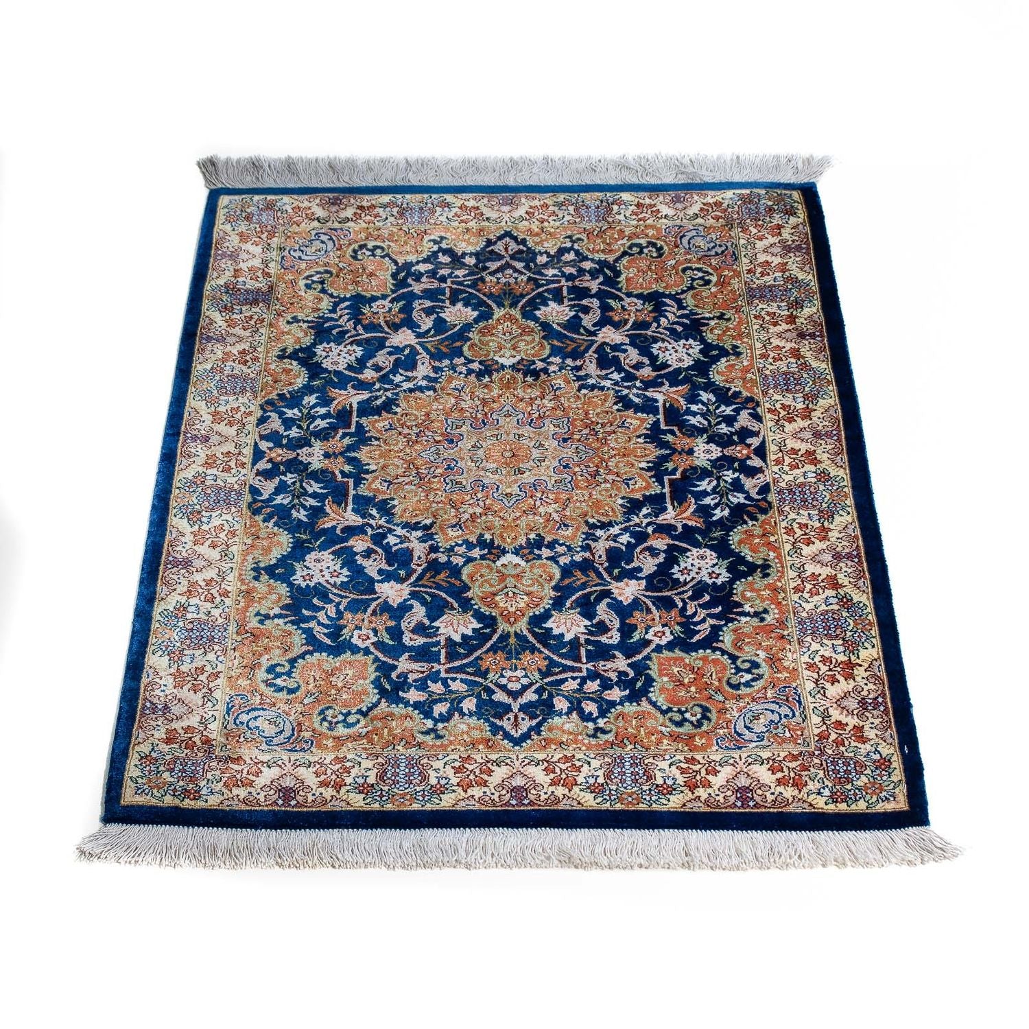 Alfombra persa - Ghom - 78 x 55 cm - azul oscuro