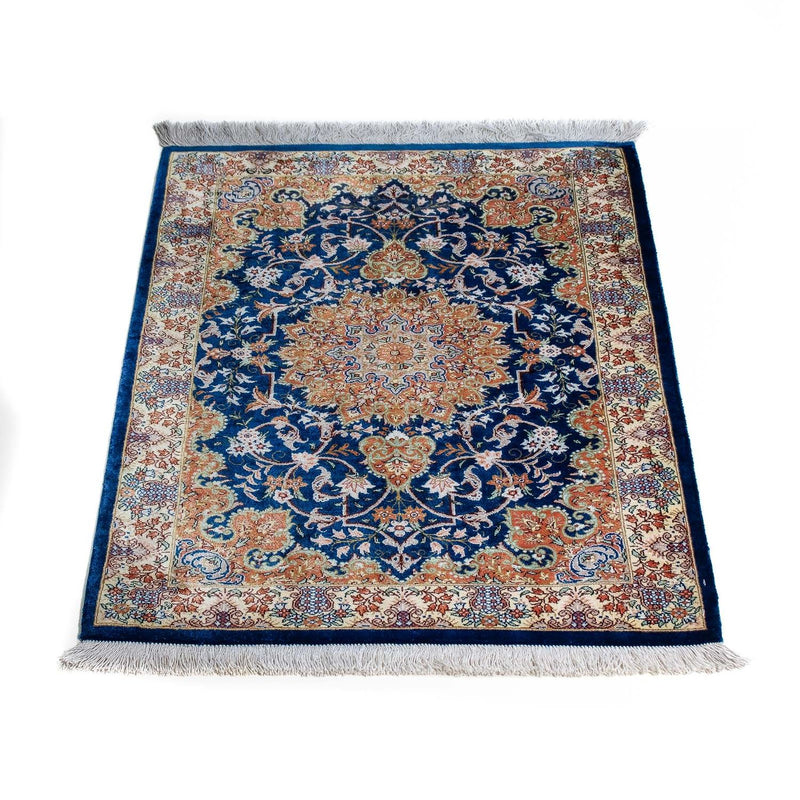 Alfombra persa - Ghom - 78 x 55 cm - azul oscuro