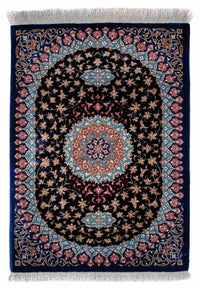Alfombra persa - Ghom - 80 x 55 cm - azul oscuro
