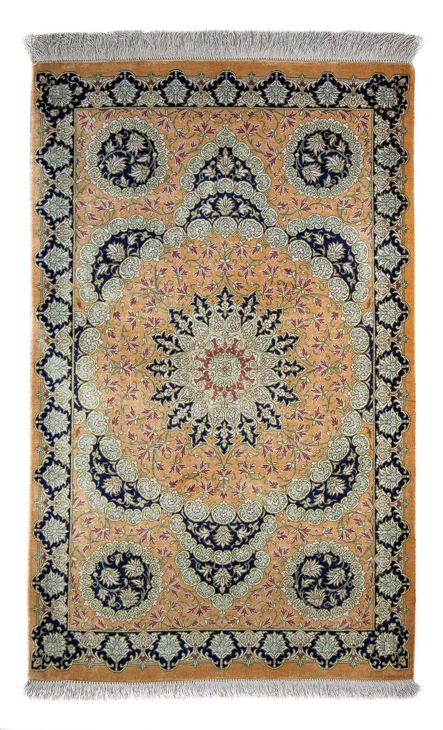 Alfombra persa - Ghom - 93 x 59 cm - amarillo mostaza