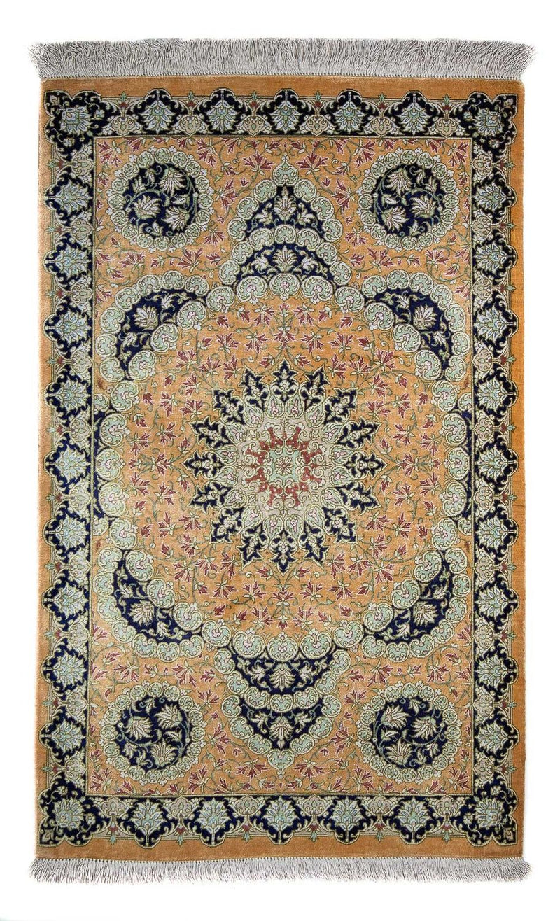 Alfombra persa - Ghom - 93 x 59 cm - amarillo mostaza