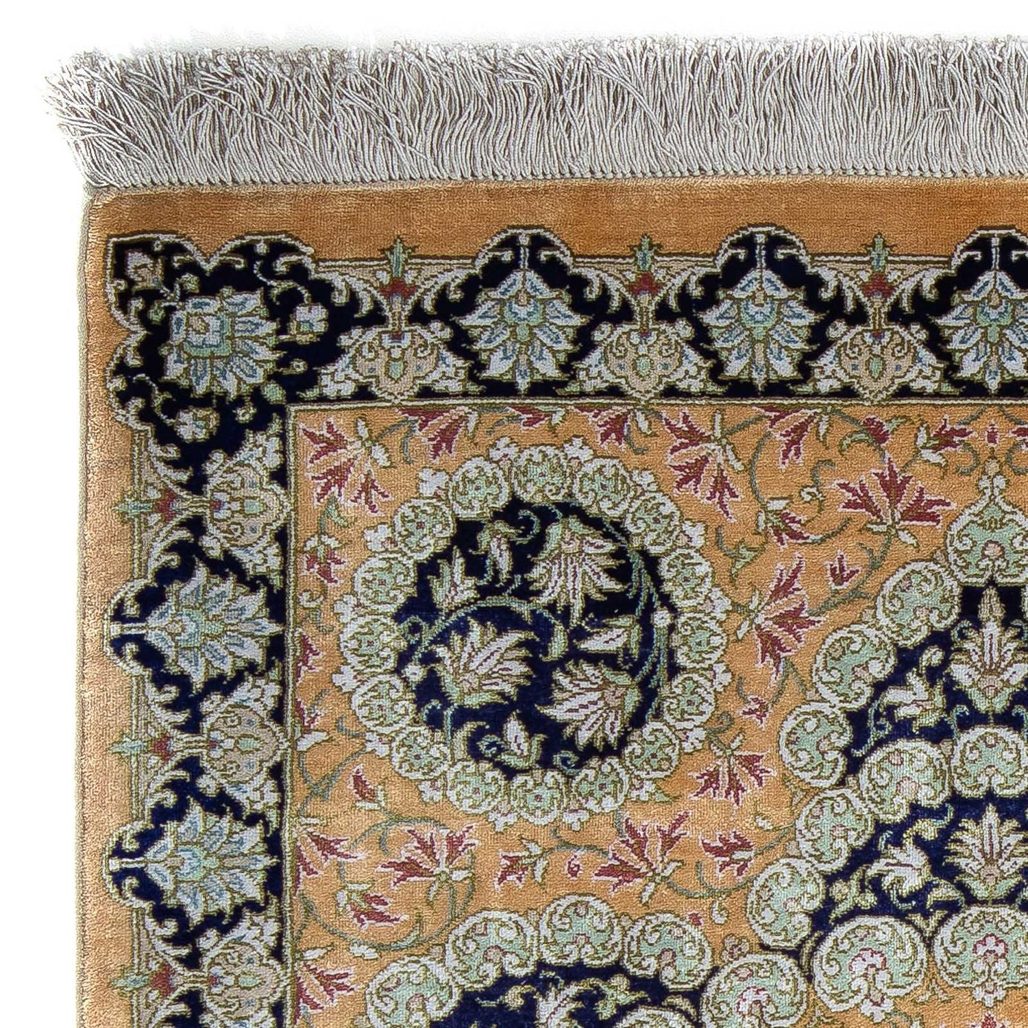 Alfombra persa - Ghom - 93 x 59 cm - amarillo mostaza