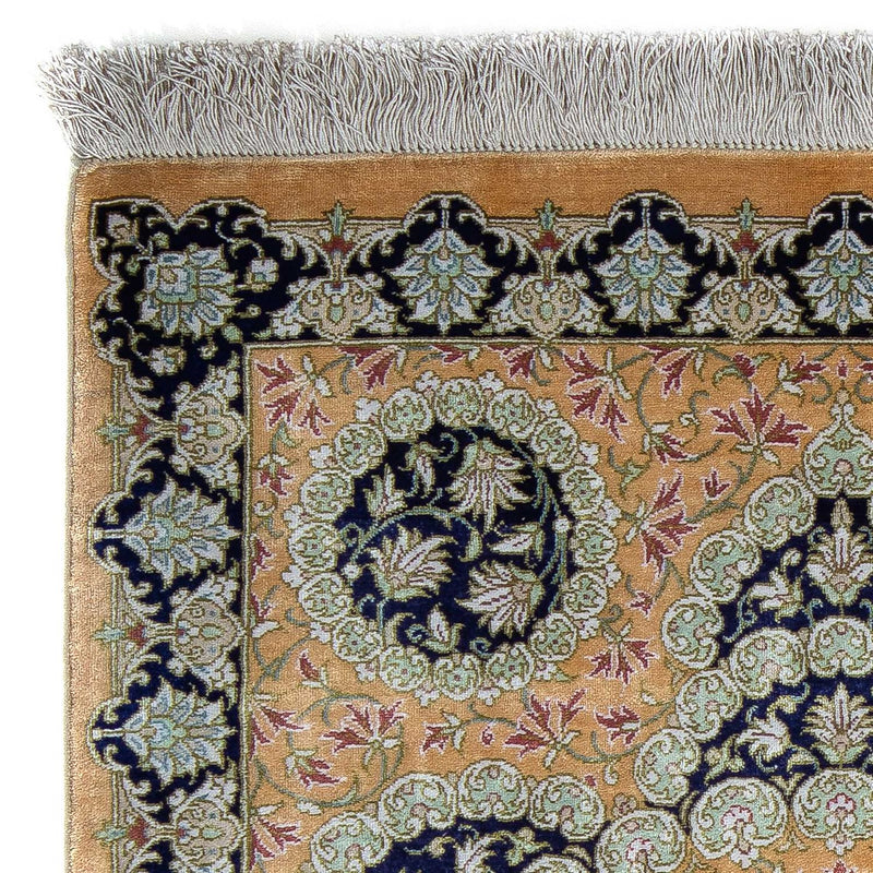 Alfombra persa - Ghom - 93 x 59 cm - amarillo mostaza