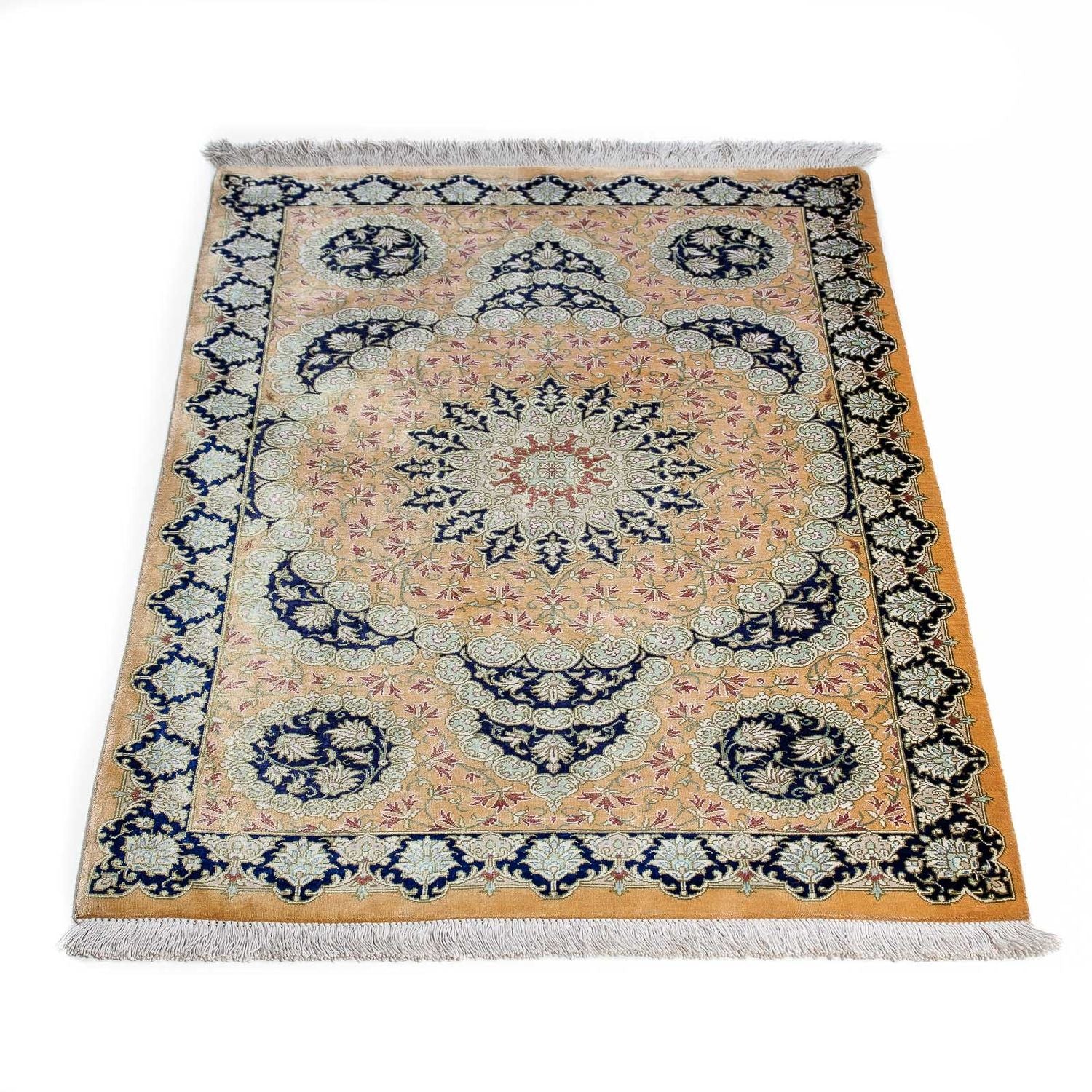 Alfombra persa - Ghom - 93 x 59 cm - amarillo mostaza