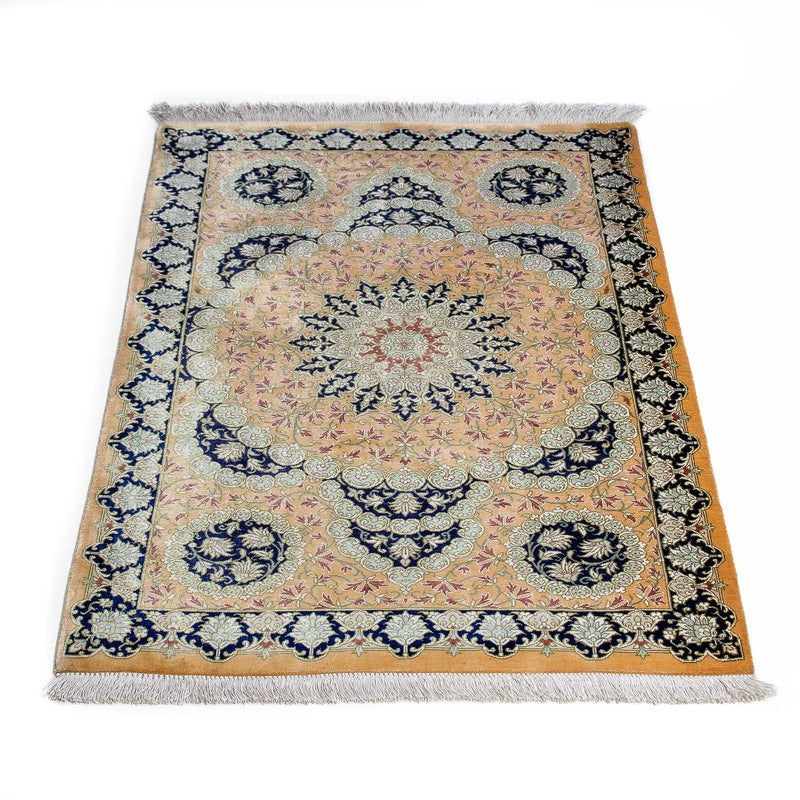 Alfombra persa - Ghom - 93 x 59 cm - amarillo mostaza